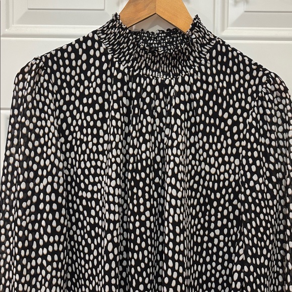 J. Crew Factory Smocked-Neck Long Sleeve Top in Oncilla Cat Print Size L - Picture 2 of 14